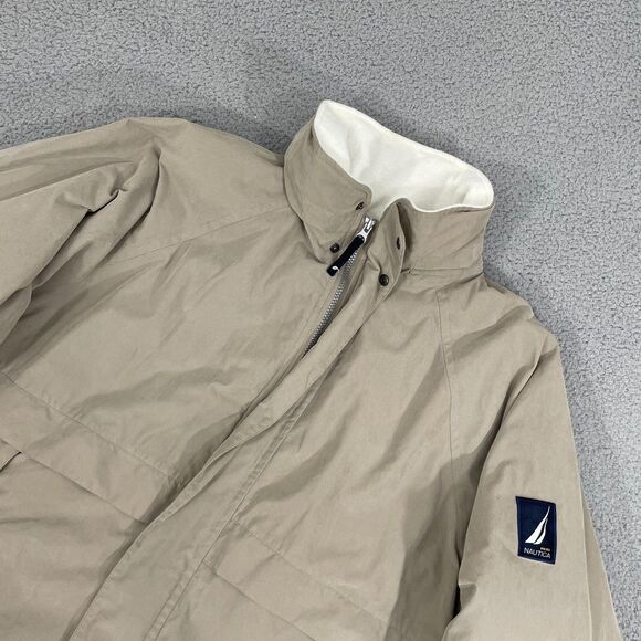 Nautica Fleece Lined Bomber Jacket Men XL Tan Windbreaker Full Zip - Picture 2 of 9